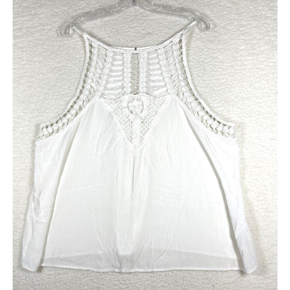 Maurice's Women's Plus Size 3X Gauze Swing Tank Top White Macrame Crochet Boho - Picture 1 of 10